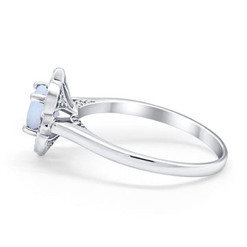 Floral Vintage Style Ring Lab Created White Opal 925 Sterling Silver